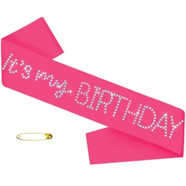 TxscOxwP1 'It's My Birthday' Glitter Sash, Hot Pink Satin Birthday Sash