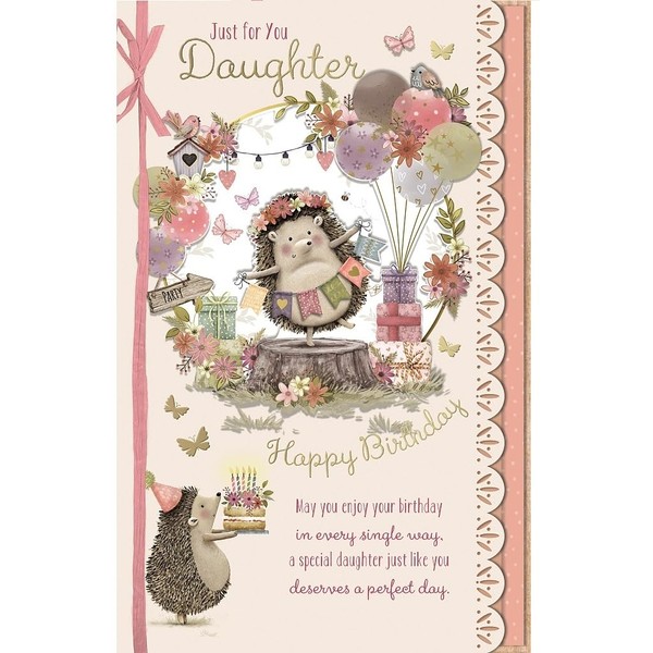 DAUGHTER hand made Birthday Card Hedgehog Celebrating