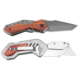 Performance Tool W9373 Red Hardwood and Aluminum Pocket and Utility Knife Set with Storage Tray (2 Pieces)
