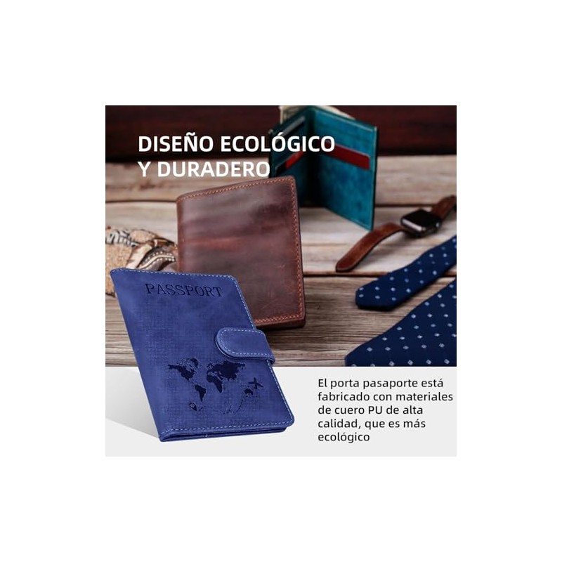 Fundas de Pasaporte con Bloqueo RFID, Porta Pasaporte de Cuero