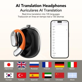 MTOXW AI Headphones Translator, 3-in-1 Real Time Voice Translator Headphones 135 Languages with App, Bluetooth 5.4 with LED & Neckband, 40H Translator Headphones for iOS/Android Study, Travel (XF31)