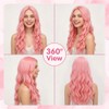 24 In Long Light Pink Wavy Wig for Women
