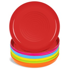 PLASKIDY Kids Plates Set of 12 - Toddler Plastic Dinner Plates - BPA FREE, Microwave & Dishwasher Safe, Brightly Colored 7 Inch