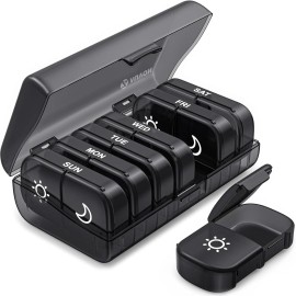 AUVON XL Weekly Pill Organizer 2 Times a Day, Pill Box 7 Day with One-Side Large