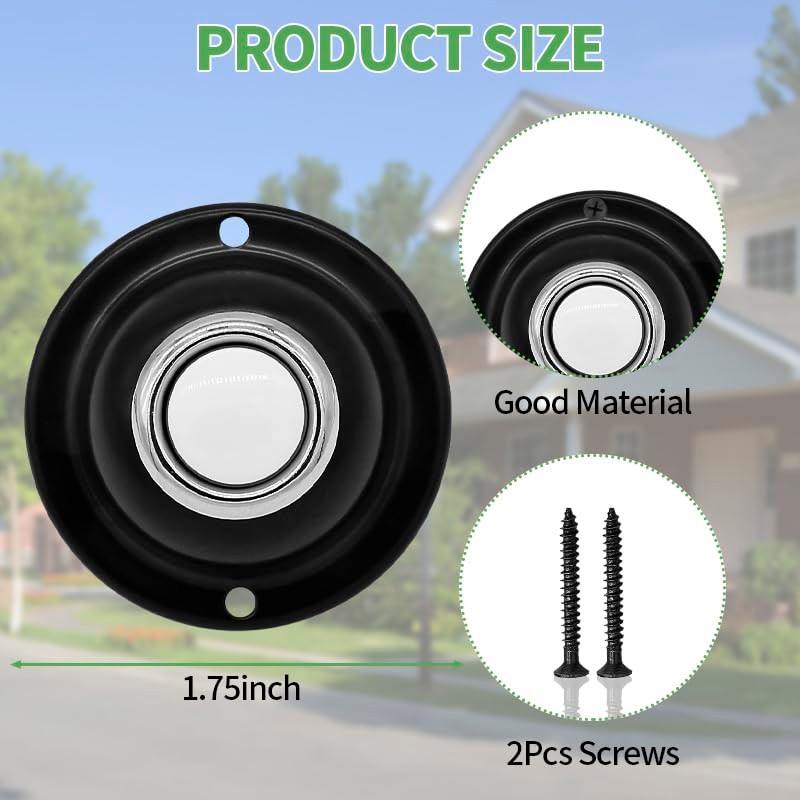 Door Bell Button, Round Metal Doorbell Button Black Wired Lighted