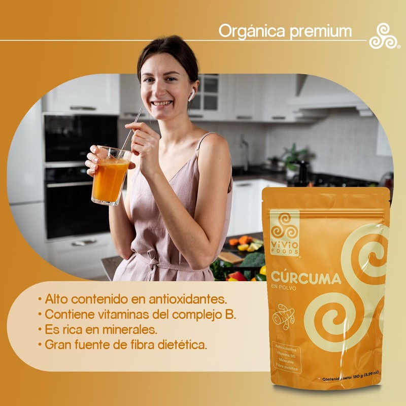 Vivio Foods Cúrcuma En Polvo, Cúrcuma, 150 gramos