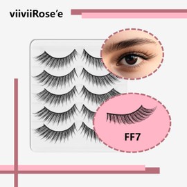 viiviiRose'e Faux Eyelashes, Black Superfine Cotton Band, Soft Cat Eye, 5 Pairs with Portable Boxes,White (FF7)