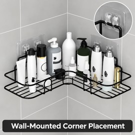 Wall Mounted Corner Shower Shelf for Bathroom Storage – Single-Tier Iron Organizer for Shampoo, Toiletries and Cosmetics