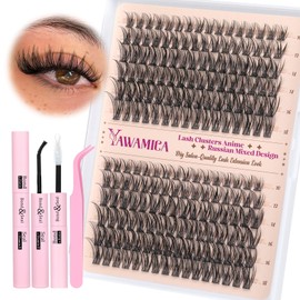 Yawamica Yawamica Natural Lash Clusters Kit Wispy Eyelash Clusters DIY Lash Extension Kit Fairy Cluster Lashes 10-18m Individual Lashes C Curl Eye Lashes Clusters with Strong Hold Lash Glue and Lash Tweezers
