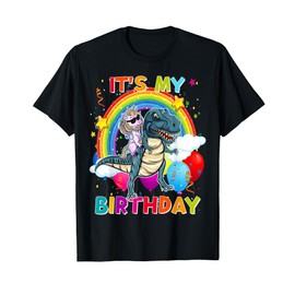 It's My Birthday Unicorn Riding T rex Dinosaur Boys Girls T-Shirt