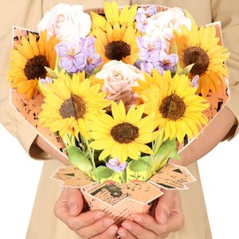 Flasoo Pop Up Flower Cards, Sunflower Pop Up Greeting Card Flower Bouquet 3D Card for Women with Blank Notes and Envelope, Anniversary, Congratulations, Get Well Gifts Card for All Occasion