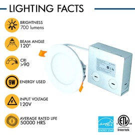 AH Lighting 4 Inch Dimmable LED 5CCT Slim Recessed Downlight with Junction Box, 9 Watts, 700 Lumen, ES Qualified, UL Listed