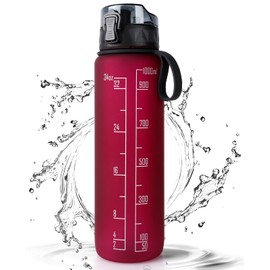 FULDENT Sports Water Bottle 1L, Leakproof Design Water Bottle with Time Marker, BPA Free Tritan Plastic Drinking Bottle for Teenager, Adult, Sports, Gym, Fitness, Cycling, School & Office