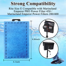 driamor 10 Pack Rite-Size E Filter Cartridges Compatible with Marineland Emperor PRO Power Filter 450 and Original Emperor Power Filters 280/400, Filter Cartridge Replacement for Aquarium System
