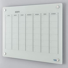 Glass Calendar Whiteboard, Magnetic, White (36"W x 24"H)