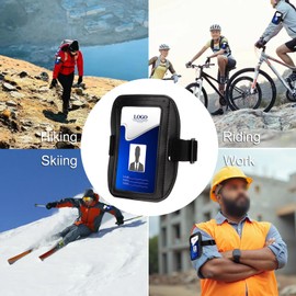 Kcgani Arm ID Badge Holders for Men, Clear Window Leather ID Armband Adjustable Badge Holder with Elastic Arm Band, Armband Badge Ski Pass Holder for Work Gym Travel Postcards Supplies, 1 Pcs