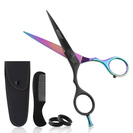 HB DOT Professional Mustache Scissors, 5.5 Inches Mustache and Beard Scissors, German Stainless Steel Beard Scissors for Men with Beautiful Case and Mustache Comb. (Black and Multi)