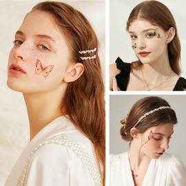 16 Sheets Butterfly Glitter Fake Temporary Tattoos for Adults, Women, Girls, and Kids- Including Fairy Makeup and Face Fairy Designs for Parties, Festivals, Beach, and Pool (220+Stlyes)