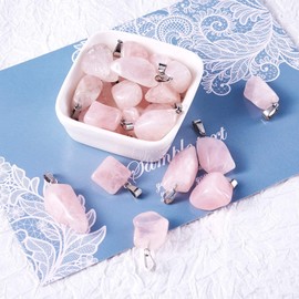 Pandahall 24pcs Irregular Natural Gemstone Pendant Rose Quartz Pendants Healing Crystal Charms for Necklace Earring Bracelet Jewelry Making