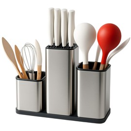 Kitchen Utensil Holder, Knife Block, Scissors Slot, Silverware Organizer and Cutting Board Holder for Countertops.