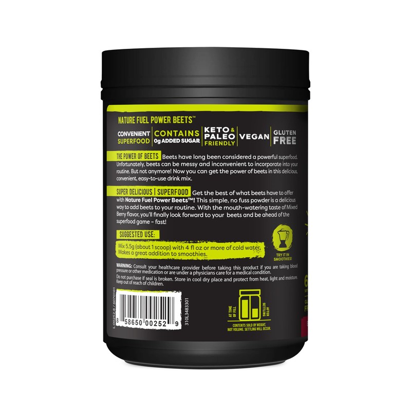 SlimFast Nature Fuel Power Beets Powder, Delicious Mixed Berry, 60