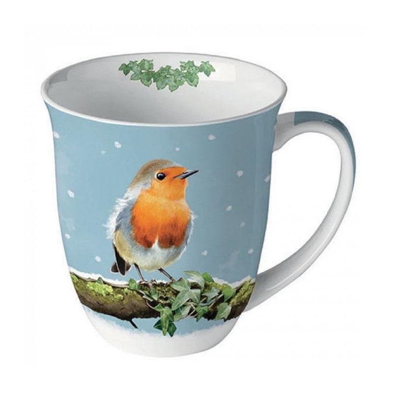 Ambiente Cup Winter Robin, Height Approx. 10.5 cm, Diameter Approx.