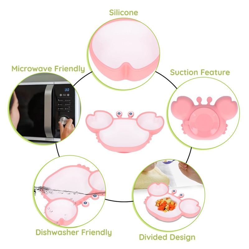 Crab Suction Plate with Suction Cup Base Silicone Divided Plate