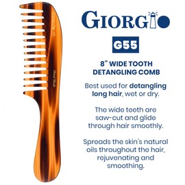 Giorgio G55 Wide Tooth Comb for Wet Hair Detangling Comb, Hair Comb for Thin to Medium Thickness Hair Detangler, Hair Combs for Women, Handmade Large Tooth Comb Rake Comb Saw-Cut and Hand Polished