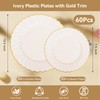 60 Pcs Ivory Scalloped Plastic Plates with Gold Trim, Heavy-Duty