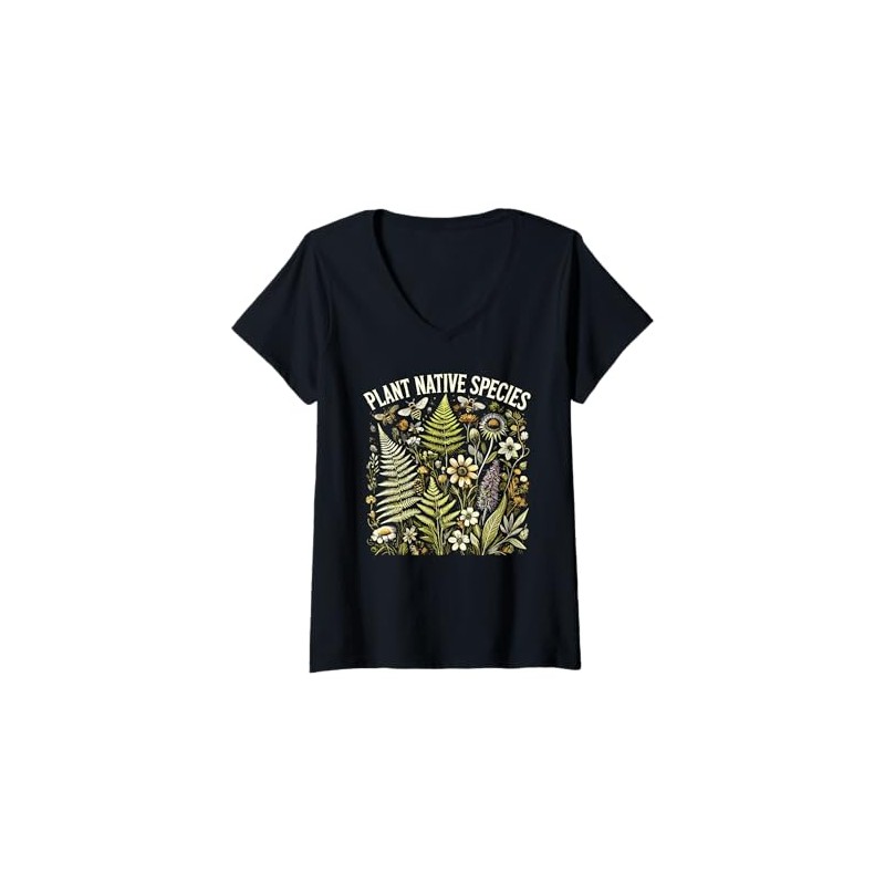 Womens Protect Pollinators Sunflower Bee Butterfly Insect Lover V-Neck T-Shirt