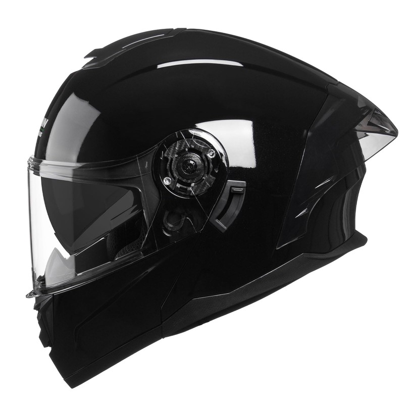 Crown Racing Modular Motorcycle Helmet with Flip-Up Design, Gloss Black,