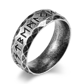 JIPSJICI Viking Rings Stainless Steel Viking Runes Norse Nordic Ring Wedding Band for Men Women Jewelry Gifts, metal, no gemstone
