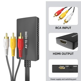 Kirzi Male RCA to HDMI Cable Converter with HDMI and RCA Cables, CVBS Composite AV to HDMI Converter, RCA in HDMI Out Adapter Cable (av to hdmi Male)