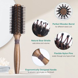 LORSEX Round Brush for Detangling Straightening and Blow-Drying, Wild Boar Bristles, Round Hair Brush with Nylon Bristles for Styling Curls, Professional Styling Brush (Inner 23 mm / Outer 55 mm)