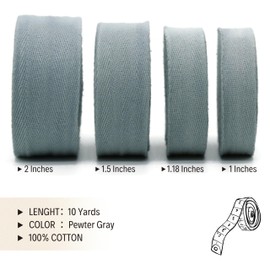 Jacob Bicerri 1.18" & 1.5" & 2" Cotton Herringbone Bias Binding Tape - 10 Yards - 50+ Colors - 100% Natural Cotton - Grey - Home Crafting