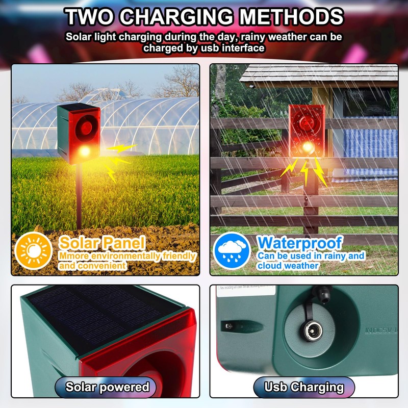 Qualirey 4 Pcs Solar Outdoor Motion Sensor Alarm with Stake