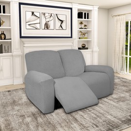 Easy-Going 100% Dual Waterproof Recliner Loveseat Cover, 6-Pieces Stretch Relining Sofa Cover with Pocket, Jacquard 2 Seat Sofa Slipcover Leakproof Washable (Loveseat, Light Gray)
