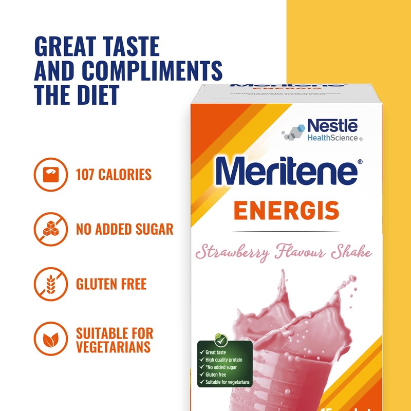 Meritene Energis Strawberry Shake | 30g Shake Powder Sachets, Pack