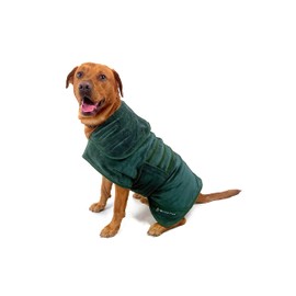 Mountain Paws Dog Drying Robe | Microfibre Dog Towel Robe | Super Absorbent Dog or Puppy Bathrobe with Adjustable Collar/Hood & Belly Strap | Super Soft | Fast Drying, Green