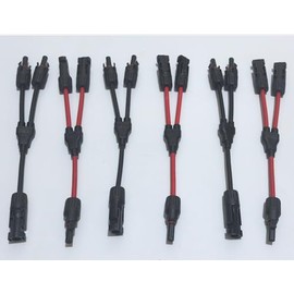 LiuBaiWuQuStars 6pcs mc4 y connectors, Solar Y Branch Connectors Extra Long Solar Panel Parallel Connectors 1 to 2 Solar Cable Wire Plug Tool Kit (M/FF and F/MM) (3, Black&red)