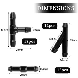 LEEQBCR 36 Stück Universal-Scheibenwaschanlagen-Verbinder 4mm, Wischerschlauch-Reparaturset, Auto-Schlauchverbinder, gerades T-Stück Y…