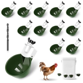 Chicken Water Cups 12pcs - Automatic Filling Waterer Feeder, Gravity DIY Poultry Watering System, Chicken Water Dispenser Bowl, Chicken Coop Accessories for Hens, Duck, Goose, Turkey (Green)