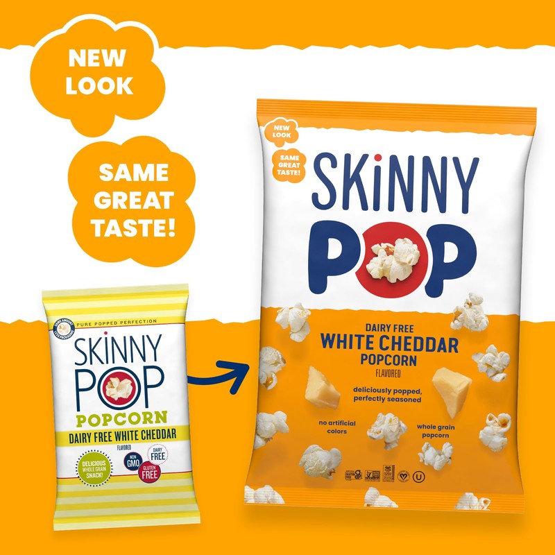 SkinnyPop Popcorn, White Cheddar, Whole Grain, Dairy-Free Snack, 4.4oz Bag