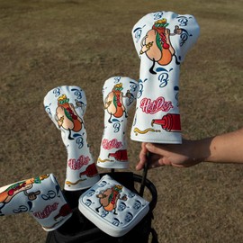 Golf Club Headcovers Hot Dog Embroidery Overflow Wood Cover Driver Fairway Wood Utility Hybrid Headcover with Number Tag Putter Cover Magnetic Closure Blade Putter Cover