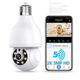Noonkey 2K/3MP Smart Light Bulb Security Cam – Dual-Band 2.4/5GHz, Full-Color Day & Night Vision, Motion Detection, Sound & Light Alerts, Two-Way Audio, Alexa Enabled for Home, Yard, Store & Office – Easy Wireless Installation - Color: 2pcs