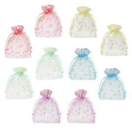 Beautiful Floral Pattern Organza Drawstring Bags, Set of 10, 5 Colors, Wrapping Bags, Gift Bags, Trinket Storage, Birthdays, Tanabata, Weddings, Valentine's Day, Jewelry Storage, Travel, Accessories,