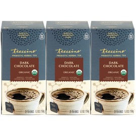 Teeccino Dark Chocolate - Prebiotic SuperBoost™ Herbal Tea - 25 Tea Bags - Support Your Probiotics with Vegan GOS & Organic XOS For Good Gut Health and Regularity, Digestive Chocolate Tea, (Pack of 3)