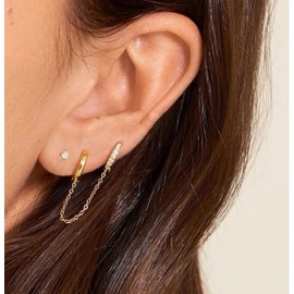 Gold Hoop Earrings for Women Trendy - Dainty Chain Earrings Small Hypoallergenic 14K Plated Huggie Hoops Chain Cubic Zirconia Earring Set for Women Non Tarnish Jewelry Gift