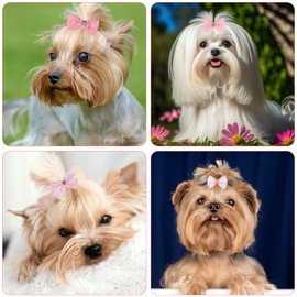 Tyqour 20PCS Dog Hair Bows for Small Dogs Girl Puppy Hair Bows Cute Elastic Dog Bows with Rubber Bands, Light Pink Small Hair Bows Dog Accessories