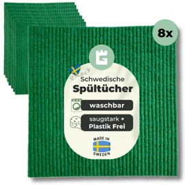 Grünschloss Dish Cloths Green (8X) Swedish Dishcloths Washable Forest Green - Sponge Cloths Green Made of Wood Pulp & Cotton Cleaning Cloth - Kitchen Cloths, Dish Cloths (Limited Edition)